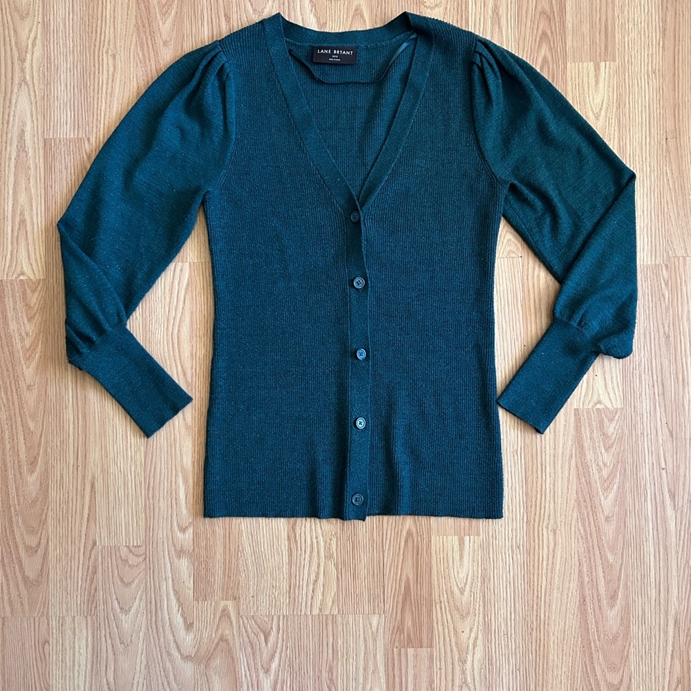 Lane Bryant Deep Green Button-Up Cardigan